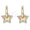 Oro Laminado Huggie Hoop, Gold Filled Style Star Design, with White Micro Pave, Red Enamel Finish, Golden Finish, 02.213.0183.12