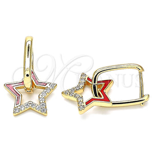Gold Filled Hoop Earrings — Huggie Hoop Star Design with White Micro Pave — main product view — SKU 139843 | Oro Laminado aretes de aro — Huggie Hoop estrella diseño with blanco Micro Pave — SKU 139843