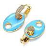 Oro Laminado Huggie Hoop, Gold Filled Style Puff Mariner Design, with White Micro Pave, Blue Enamel Finish, Golden Finish, 02.213.0185.15