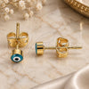 Oro Laminado Stud Earring, Gold Filled Style Evil Eye Design, Green Enamel Finish, Golden Finish, 02.213.0186 *PROMO*