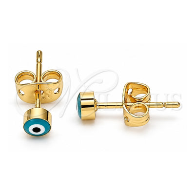 Oro Laminado Stud Earring, Gold Filled Style Evil Eye Design, Green Enamel Finish, Golden Finish, 02.213.0186 *PROMO*