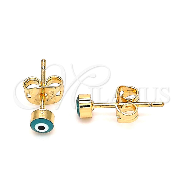 Oro Laminado Stud Earring, Gold Filled Style Evil Eye Design, Green Enamel Finish, Golden Finish, 02.213.0186 *PROMO*