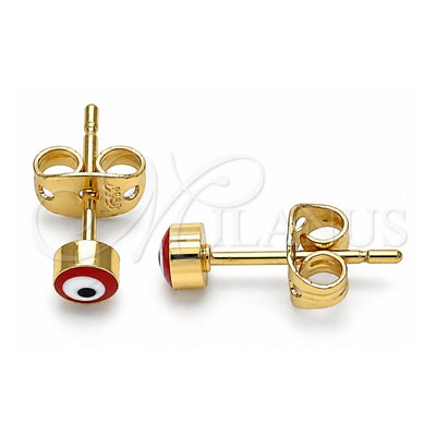 Oro Laminado Stud Earring, Gold Filled Style Evil Eye Design, Red Enamel Finish, Golden Finish, 02.213.0186.1 *PROMO*