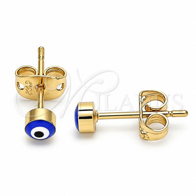 Oro Laminado Stud Earring, Gold Filled Style Evil Eye Design, Blue Enamel Finish, Golden Finish, 02.213.0186.2 *PROMO*