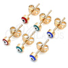 Oro Laminado Stud Earring, Gold Filled Style Evil Eye Design, Blue Enamel Finish, Golden Finish, 02.213.0186.2 *PROMO*