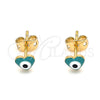 Oro Laminado Stud Earring, Gold Filled Style Evil Eye and Heart Design, Green Enamel Finish, Golden Finish, 02.213.0187 *PROMO*