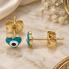 Oro Laminado Stud Earring, Gold Filled Style Evil Eye and Heart Design, Green Enamel Finish, Golden Finish, 02.213.0187 *PROMO*