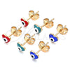 Oro Laminado Stud Earring, Gold Filled Style Evil Eye and Heart Design, Green Enamel Finish, Golden Finish, 02.213.0187 *PROMO*