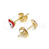 Oro Laminado Stud Earring, Gold Filled Style Evil Eye and Heart Design, Red Enamel Finish, Golden Finish, 02.213.0187.1 *PROMO*