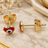 Oro Laminado Stud Earring, Gold Filled Style Evil Eye and Heart Design, Red Enamel Finish, Golden Finish, 02.213.0187.1 *PROMO*