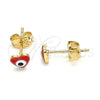 Oro Laminado Stud Earring, Gold Filled Style Evil Eye and Heart Design, Red Enamel Finish, Golden Finish, 02.213.0187.1 *PROMO*