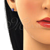 Oro Laminado Stud Earring, Gold Filled Style Evil Eye and Heart Design, Blue Enamel Finish, Golden Finish, 02.213.0187.2 *PROMO*