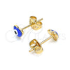 Oro Laminado Stud Earring, Gold Filled Style Evil Eye and Heart Design, Blue Enamel Finish, Golden Finish, 02.213.0187.2 *PROMO*