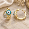 Oro Laminado Huggie Hoop, Gold Filled Style Evil Eye and Fish Design, with White Cubic Zirconia, Green Enamel Finish, Golden Finish, 02.213.0189.1.12