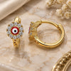 Oro Laminado Huggie Hoop, Gold Filled Style Evil Eye and Flower Design, with White Cubic Zirconia, Red Enamel Finish, Golden Finish, 02.213.0190.15