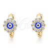 Oro Laminado Huggie Hoop, Gold Filled Style Evil Eye and Flower Design, with White Cubic Zirconia, Blue Enamel Finish, Golden Finish, 02.213.0190.1.15