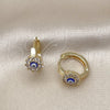 Oro Laminado Huggie Hoop, Gold Filled Style Evil Eye and Flower Design, with White Cubic Zirconia, Blue Enamel Finish, Golden Finish, 02.213.0190.1.15