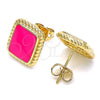 Oro Laminado Stud Earring, Gold Filled Style Dark Pink Enamel Finish, Golden Finish, 02.213.0193