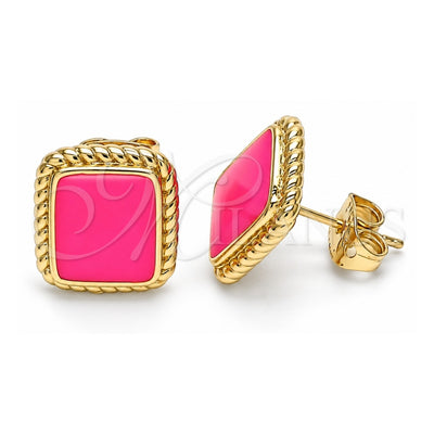 Oro Laminado Stud Earring, Gold Filled Style Dark Pink Enamel Finish, Golden Finish, 02.213.0193