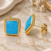 Oro Laminado Stud Earring, Gold Filled Style Turquoise Enamel Finish, Golden Finish, 02.213.0193.3