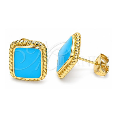 Oro Laminado Stud Earring, Gold Filled Style Turquoise Enamel Finish, Golden Finish, 02.213.0193.3