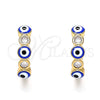 Oro Laminado Huggie Hoop, Gold Filled Style Evil Eye Design, with White Cubic Zirconia, Blue Enamel Finish, Golden Finish, 02.213.0196.15