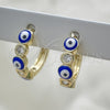 Oro Laminado Huggie Hoop, Gold Filled Style Evil Eye Design, with White Cubic Zirconia, Blue Enamel Finish, Golden Finish, 02.213.0196.15