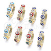 Oro Laminado Huggie Hoop, Gold Filled Style Evil Eye Design, with White Cubic Zirconia, Blue Enamel Finish, Golden Finish, 02.213.0196.15
