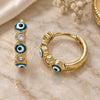 Oro Laminado Huggie Hoop, Gold Filled Style Evil Eye Design, with White Cubic Zirconia, Green Enamel Finish, Golden Finish, 02.213.0196.1.15