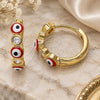 Oro Laminado Huggie Hoop, Gold Filled Style Evil Eye Design, with White Cubic Zirconia, Red Enamel Finish, Golden Finish, 02.213.0196.2.15