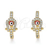 Oro Laminado Huggie Hoop, Gold Filled Style Evil Eye Design, with White Micro Pave, Red Enamel Finish, Golden Finish, 02.213.0201.1.15