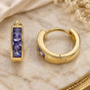 Oro Laminado Huggie Hoop, Gold Filled Style with Amethyst Cubic Zirconia, Polished, Golden Finish, 02.213.0207.12