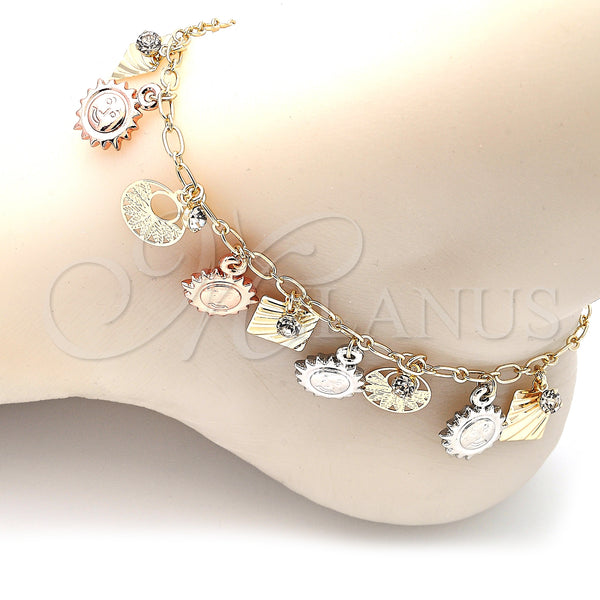 Gold Filled Anklet — Charm Anklet Sun Design with White Crystal Polished — alternate product view — SKU 139892 | Oro Laminado tobillera — Charm Anklet Sun diseño with cristal blanco pulido — SKU 139892