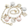 Oro Laminado Charm Anklet , Gold Filled Style Sun Design, with White Crystal, Polished, Tricolor, 03.331.0056.10 (03 MM Thickness, 10 Inches Length)