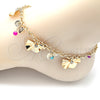 Oro Laminado Charm Anklet , Gold Filled Style Bow and Rattle Charm Design, Polished, Golden Finish, 03.331.0057.10 (05 MM Thickness, 10 Inches Length)