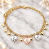 Oro Laminado Charm Anklet , Gold Filled Style Heart and Flower Design, Polished, Tricolor, 03.331.0058.10 (04 MM Thickness, 10 Inches Length)