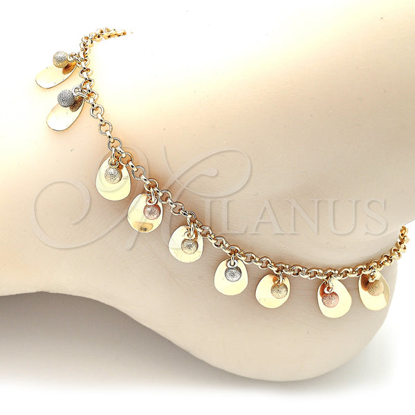 Gold Filled Anklet — Charm Anklet Ball and Teardrop Design Matte Tricolor — alternate product view — SKU 139895 | Oro Laminado tobillera — Charm Anklet Ball and Teardrop diseño Matte Tricolor — SKU 139895