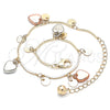 Oro Laminado Charm Anklet , Gold Filled Style Heart Design, Polished, Tricolor, 03.331.0060.10 (01 MM Thickness, 10 Inches Length)