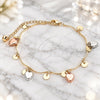 Oro Laminado Charm Anklet , Gold Filled Style Heart Design, Polished, Tricolor, 03.331.0060.10 (01 MM Thickness, 10 Inches Length)