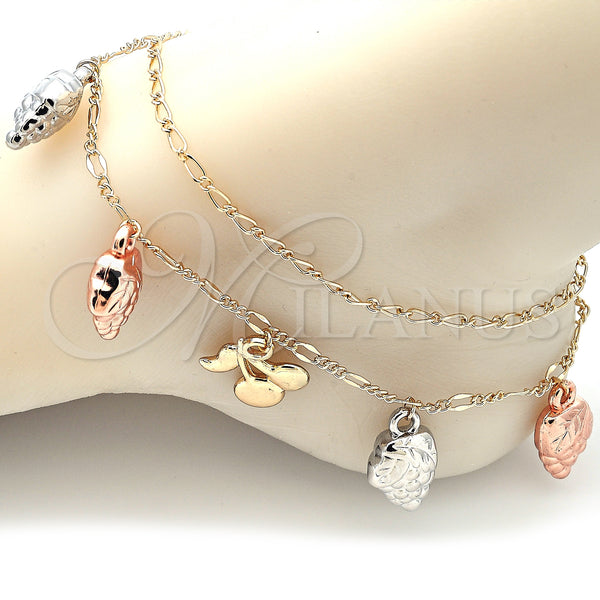 Gold Filled Anklet — Charm Anklet Cherry and Strawberry Design Polished Tricolor — alternate product view — SKU 139897 | Oro Laminado tobillera — Charm Anklet Cherry and Strawberry diseño pulido Tricolor — SKU 139897