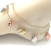 Oro Laminado Charm Anklet , Gold Filled Style Cherry and Strawberry Design, Polished, Tricolor, 03.331.0061.10 (03 MM Thickness, 10 Inches Length)