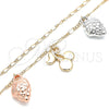 Oro Laminado Charm Anklet , Gold Filled Style Cherry and Strawberry Design, Polished, Tricolor, 03.331.0061.10 (03 MM Thickness, 10 Inches Length)