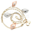 Oro Laminado Charm Anklet , Gold Filled Style Cherry and Strawberry Design, Polished, Tricolor, 03.331.0061.10 (03 MM Thickness, 10 Inches Length)