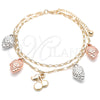 Oro Laminado Charm Anklet , Gold Filled Style Cherry and Strawberry Design, Polished, Tricolor, 03.331.0061.10 (03 MM Thickness, 10 Inches Length)