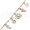 Oro Laminado Charm Anklet , Gold Filled Style Flower and Strawberry Design, Polished, Tricolor, 03.331.0062.10 (04 MM Thickness, 10 Inches Length)