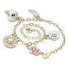 Oro Laminado Charm Anklet , Gold Filled Style Flower and Strawberry Design, Polished, Tricolor, 03.331.0062.10 (04 MM Thickness, 10 Inches Length)