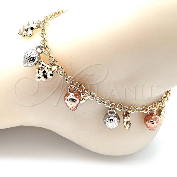 Gold Filled Anklet — Charm Anklet Strawberry and Grape Design with White — alternate product view — SKU 139899 | Oro Laminado tobillera — Charm Anklet Strawberry and Grape diseño with blanco — SKU 139899