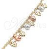 Oro Laminado Charm Anklet , Gold Filled Style Strawberry and Grape Design, with White Crystal, Polished, Tricolor, 03.331.0063.10 (05 MM Thickness, 10 Inches Length)