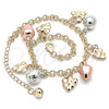 Oro Laminado Charm Anklet , Gold Filled Style Strawberry and Grape Design, with White Crystal, Polished, Tricolor, 03.331.0063.10 (05 MM Thickness, 10 Inches Length)