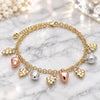 Oro Laminado Charm Anklet , Gold Filled Style Strawberry and Grape Design, with White Crystal, Polished, Tricolor, 03.331.0063.10 (05 MM Thickness, 10 Inches Length)